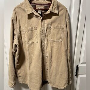 L.L. Bean Khaki Corduroy Plaid Lined Barn Chore Coat Jacket Shirt XL Vintage